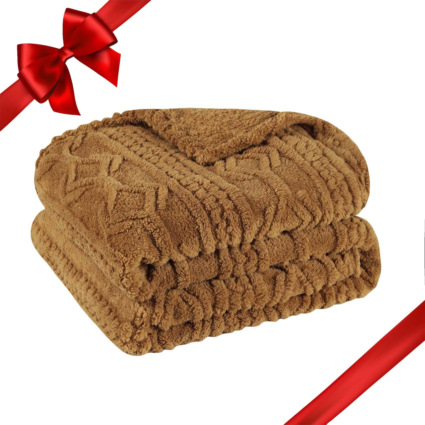Superior Fleece Boho Jacquard Blanket, Decorative Blankets for Bedroom, Sofa, Fuzzy, Plush, Fluffy, Soft, Cute Room Decor, Beautiful Cover, Comfort Essentials, Arctic Collection, King, Camel