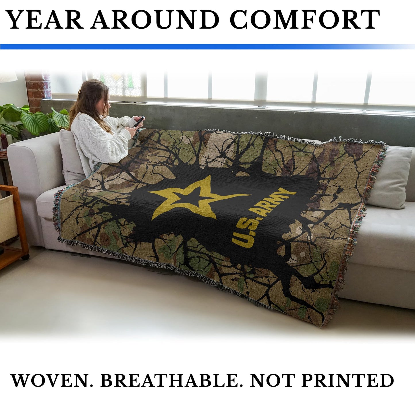 Pure Country Weavers US Army Strong Camo Blanket - Military Gift Tapestry Throw Woven from Cotton - Made in The USA (72x54)