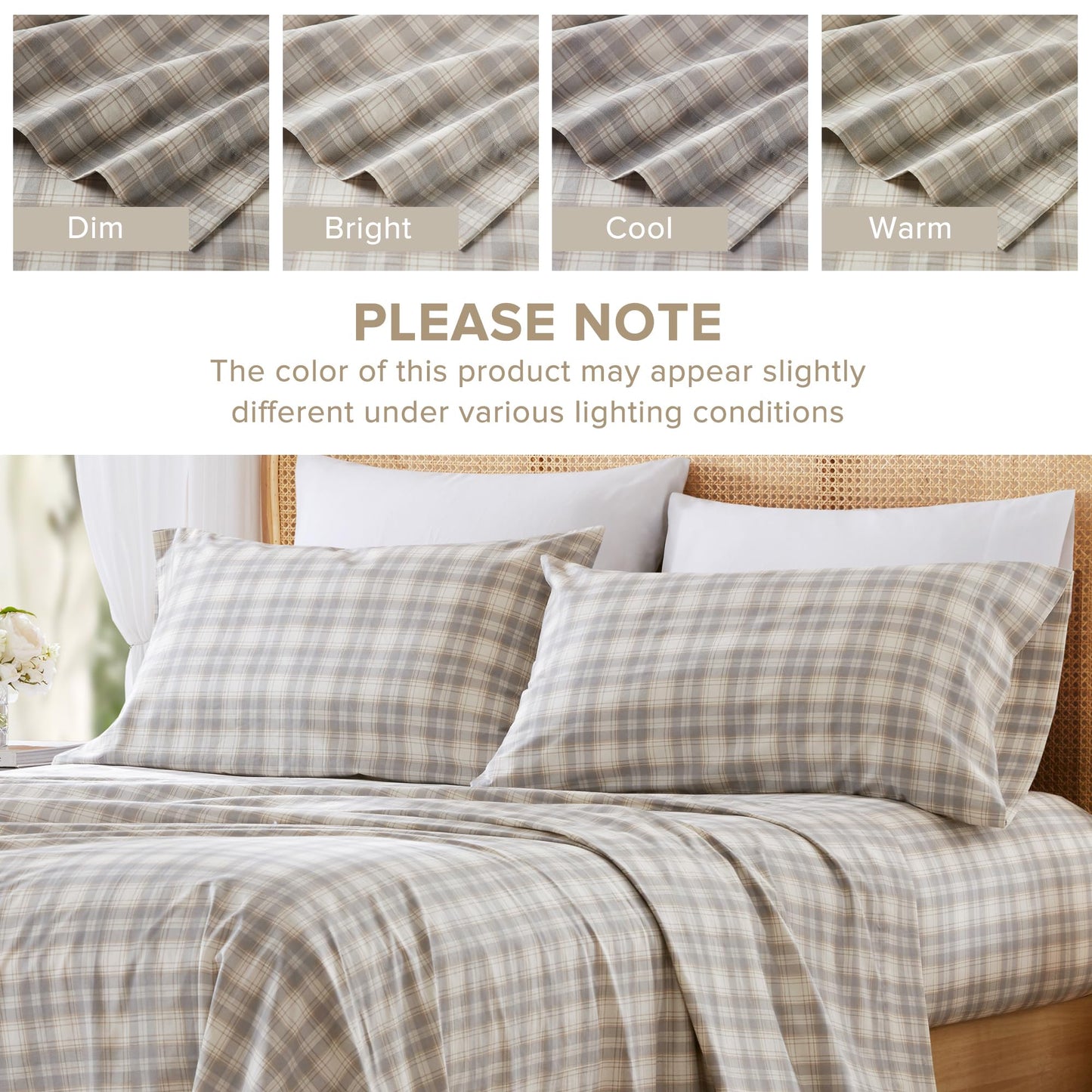 Comfort Spaces 100% Cotton Sheets Cal King, Breathable, Naturally Cool Cotton Sheets, Cotton Bed Sheets with 14" Elastic Pocket Fits up to 16" Mattress, All Seasons Sheet Set, Wesley Taupe 4 Piece