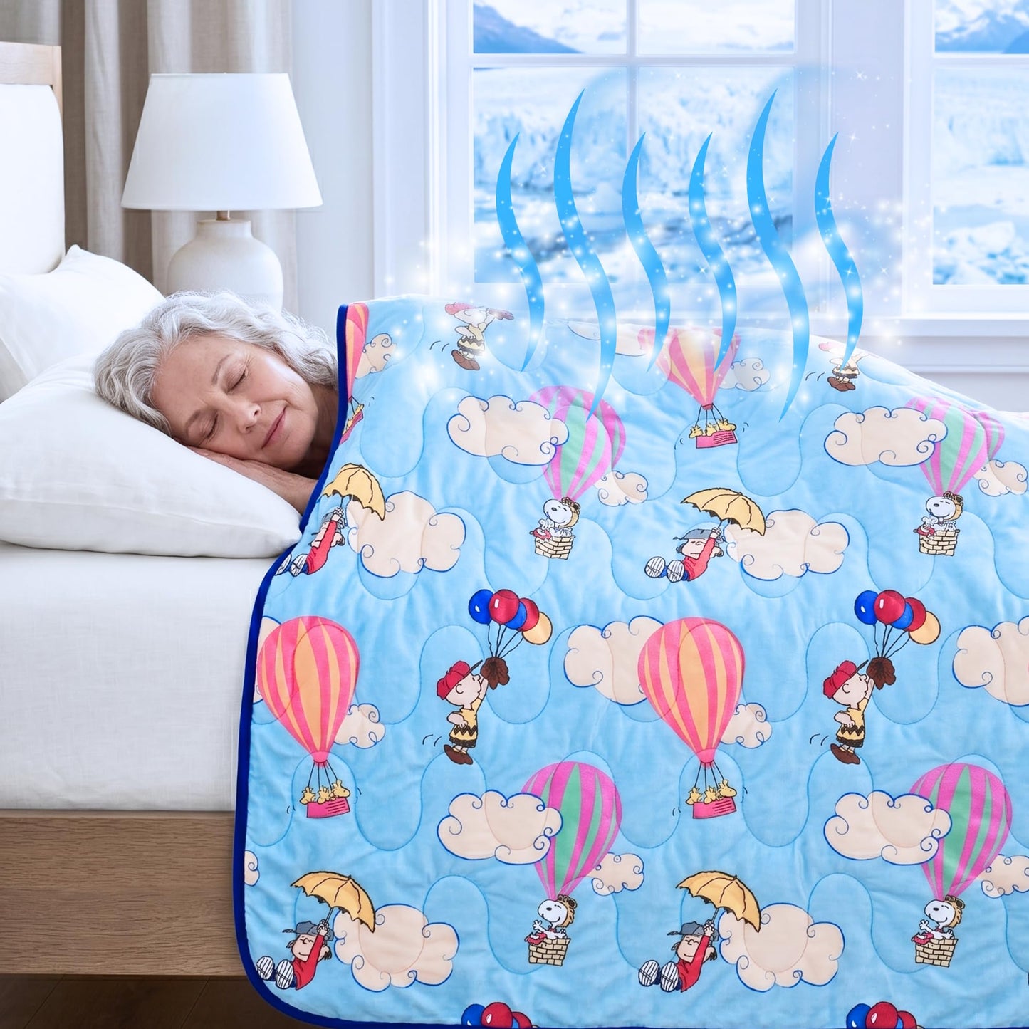 Peanuts® Snoopy Cooling Throw Blanket for Hot Sleepers, 50 x 70 Inch Lightweight All-Season Throw, Soft Breathable Cooling Fabric for Couch, Bed, (Officially Licensed Product) by Franco Calm