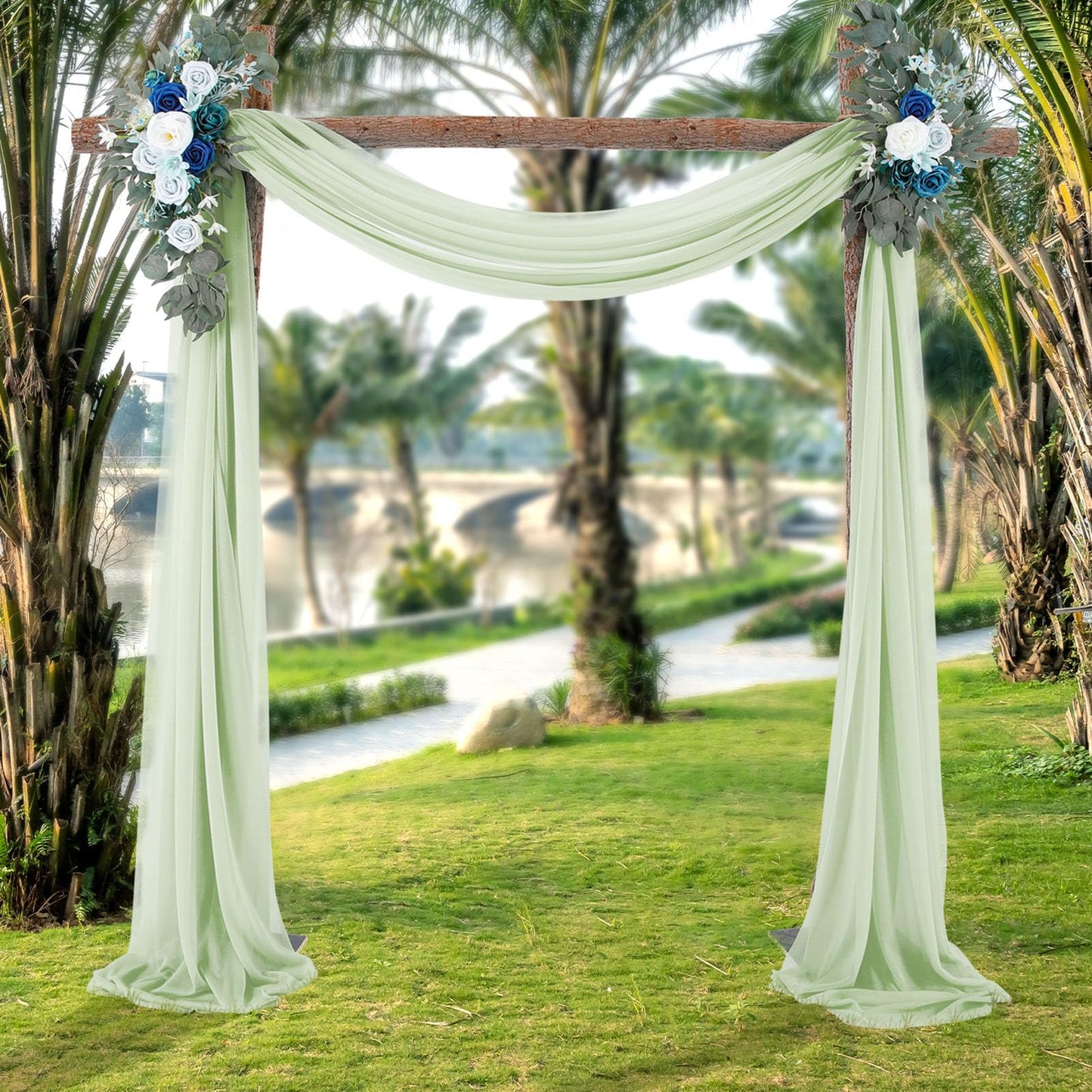 BOYOUTH Dark Green Voile Swag Scarf Valances Curtains,Long Sheer Chiffon Fabric Backdrop Curtains Scarves for Wedding Arch Draping,Party Outdoor Decor,30 by 394 Inches,1 Panel