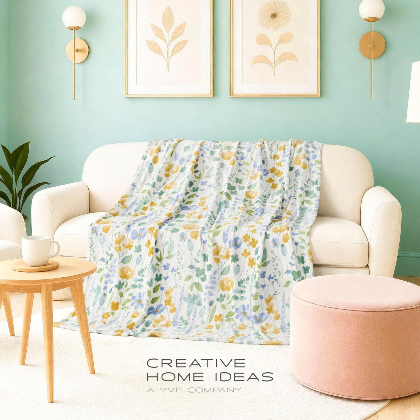 Creative Home Ideas Oversized Plush Throw Blanket 60" x 70", Talia Floral Chambray Blue