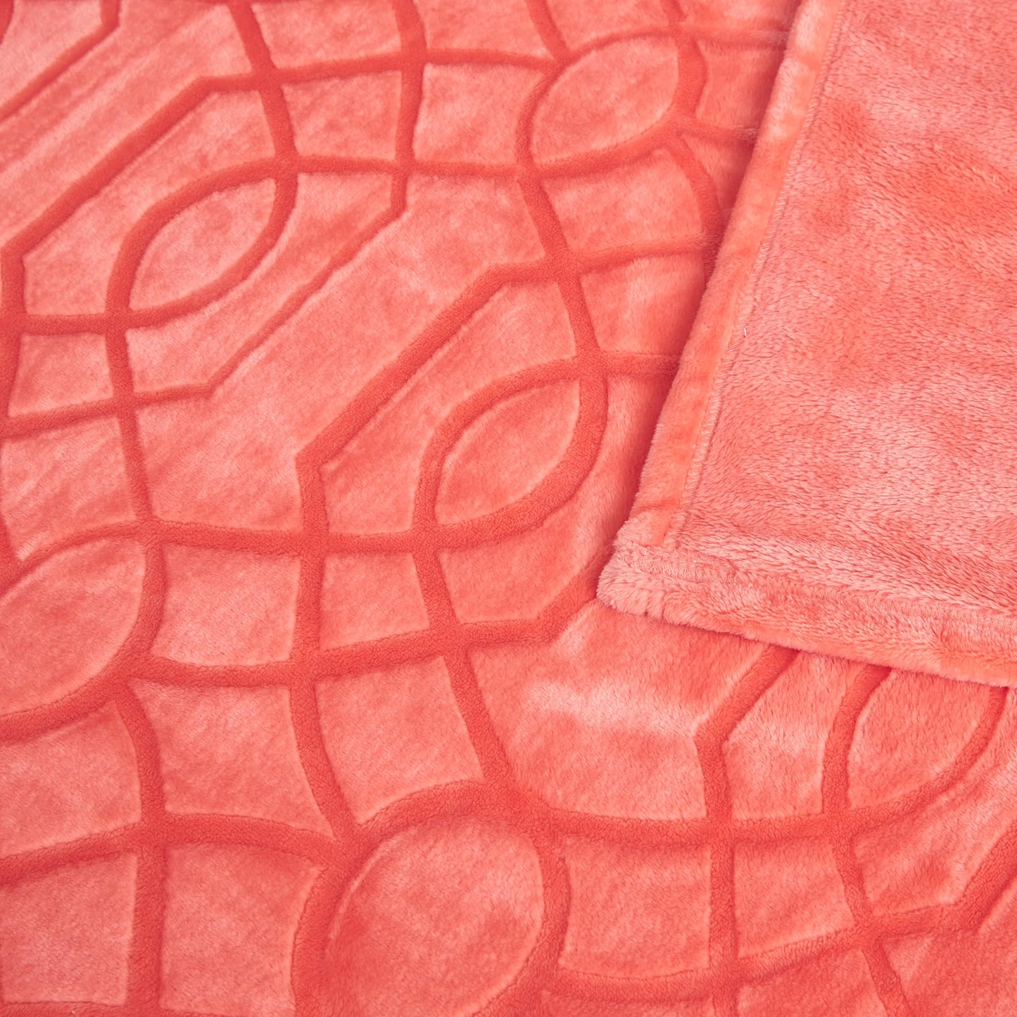 Serenhom Soft Cozy Fleece Twin Blanket, 60x80 Inches – Lightweight Plush Blanket for Couch, Fuzzy 3D Jacquard Design, for Sofa, Bed & Travel - Coral
