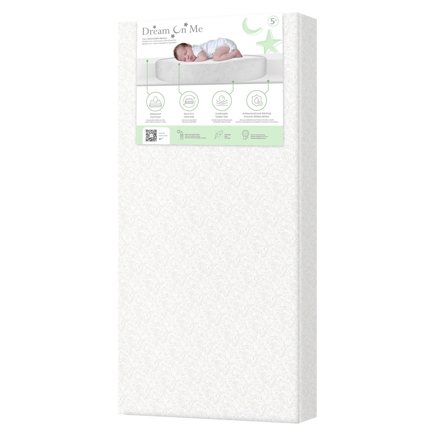 Dream On Me Serene Snooze 2-in-1 Crib Mattress, Dual-Sided for Infants & Toddlers, Waterproof Cover, GREENGUARD Gold Certified, Fits Full Size Crib & Toddler Bed, 52” x 28” x 5”