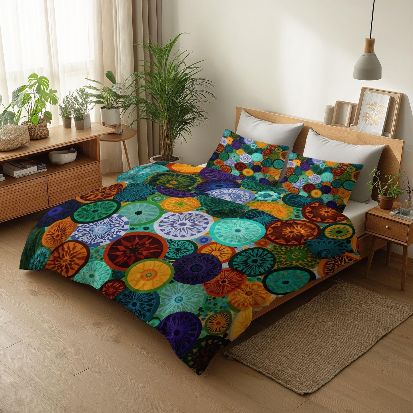 Super Soft Abstract Mosaic Duvet Cover Set Twin Size, Islamic Style Geometric Circles Pattern Bedding for Kids Boys Girls Teens - Breathable and Anti-Allergic Soft Comforter Cover 2 Pillow Shams