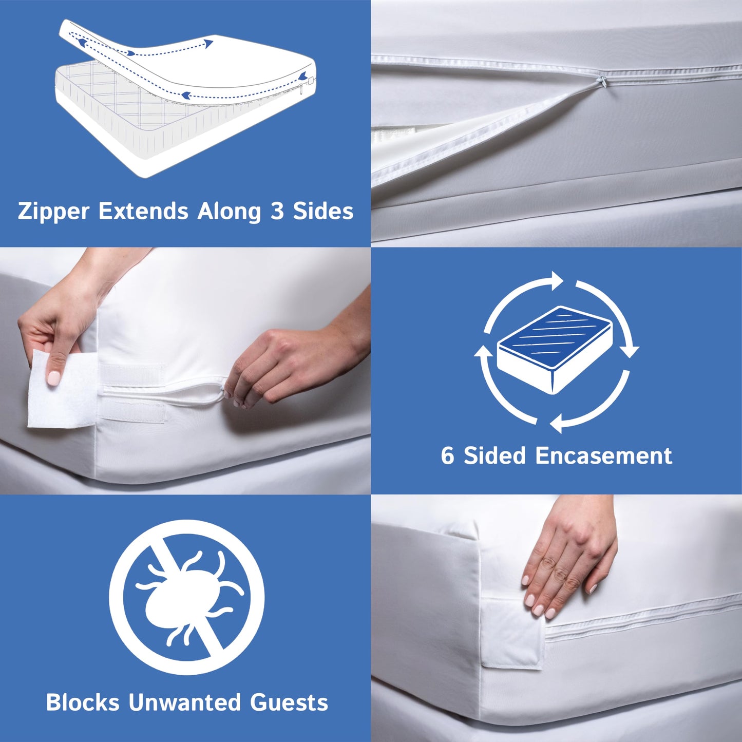 King Zippered Mattress Protector (8"-11" Depth) Waterproof Encasement Premium Quality Hypoallergenic Bed Cover Protects from Dust White