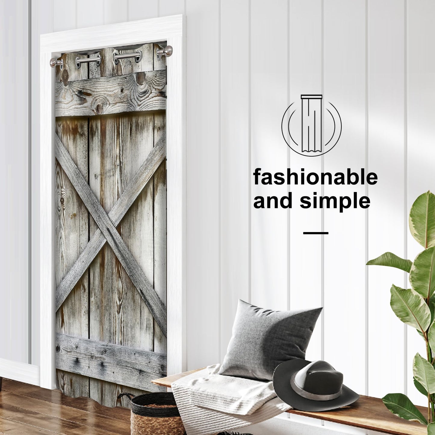 Barn Door Curtains for Doorways, Rustic Farmhouse Blackout Privacy Door Curtain Room Divider Drapes Closet Curtain for Bedroom Living Room, 34 x 80 Inch
