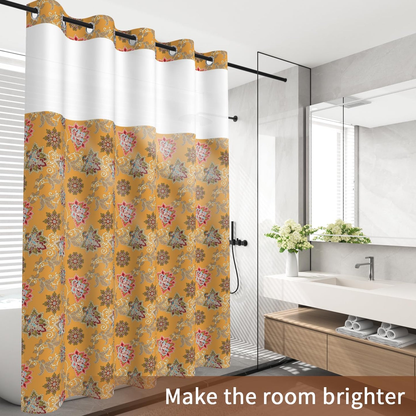 NAEMBCU No Hook Shower Curtain with Snap in Liner Set FYLX00238