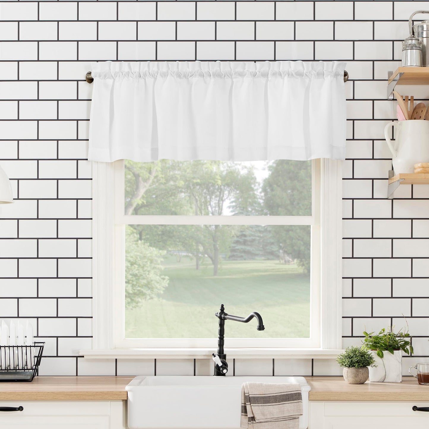 No. 918 Martine Microfiber Semi-Sheer Rod Pocket Kitchen Curtain Valance and Tiers Set, 54" x 45", White