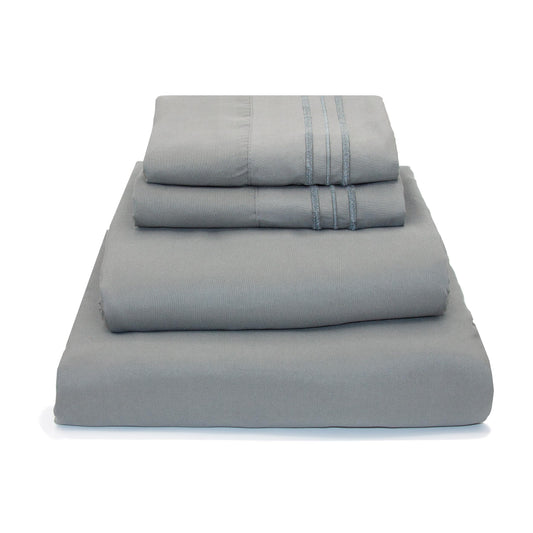 Stych & Loom Queen Sheet Set – 4-Piece Soft Microfiber Sheets Set with Flat & Fitted Sheets and 2 Pillowcases – Deep Pockets, Wrinkle Resistant, and Oeko-TEX Certified (Gray, Queen)