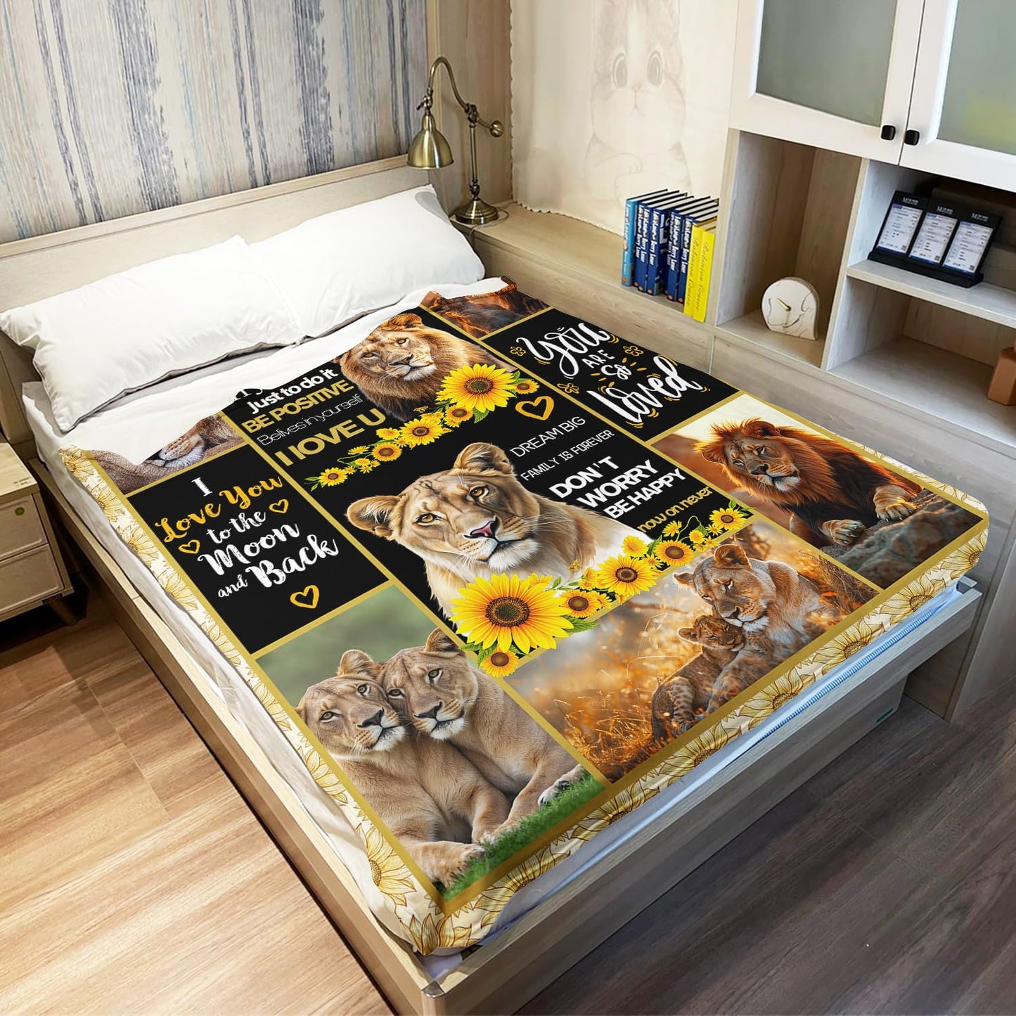 XSMEI Lion Throw Blanket, Sunflower Motivational Quotes, Soft Cozy Fleece Blanket for Couch Bed, 60 x 80 Inches