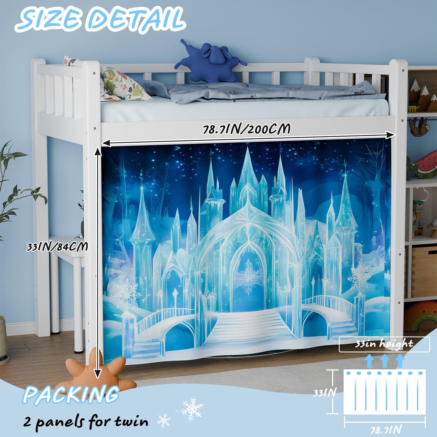 Vpory Bunk Bed Curtains - Loft Bed Curtains Privacy Bottom Bed Tent Customization Blockout Breathable Bed Canopy for Girls Teens Children Students (Ice Castle, Twin/Full)