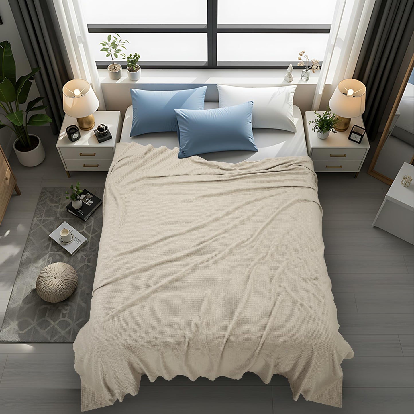 Utopia Bedding Khaki Waffle Blanket Queen Size Soft Lightweight Breathable Cotton Blend Bed Blanket for All Seasons Luxury Throws for Bed Couch and Sofa