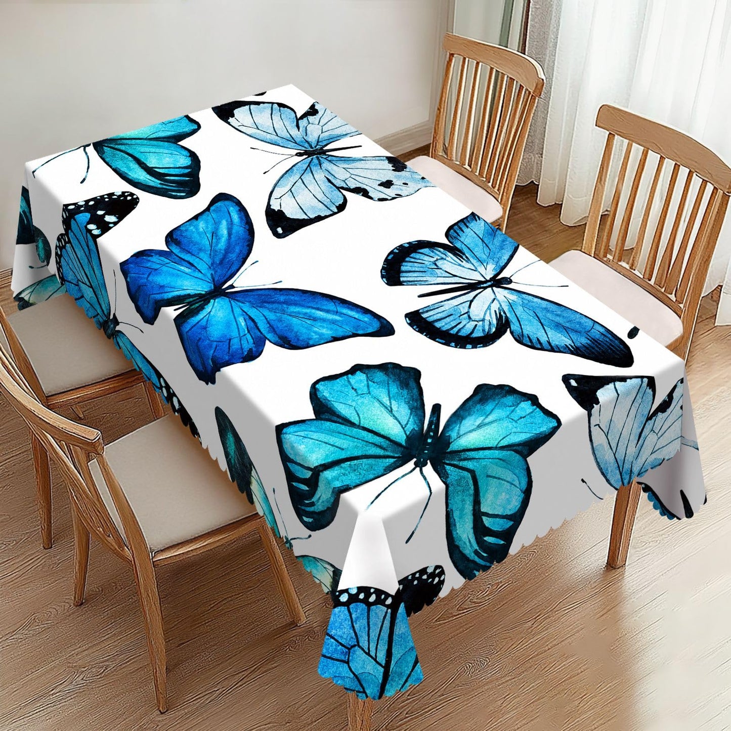 ZYPHORIEL Butterfly Blue Rectangle Tablecloths Beautiful Butterflies Table Cloths Decorative Kitchen Dining Tablecloth for Rectangular Tables,Washable Table Cover for Party 54 x 72 Inch