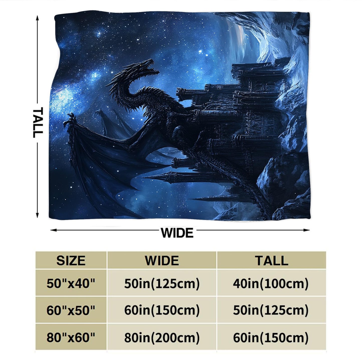 Dragon Blanket Plush Cozy Galaxy Black Dragon Throw Blankets for Girls Boys Women Men Flannel Fleece Ultra Soft Fuzzy Party Blanket Gifts for Bed 50"X40"