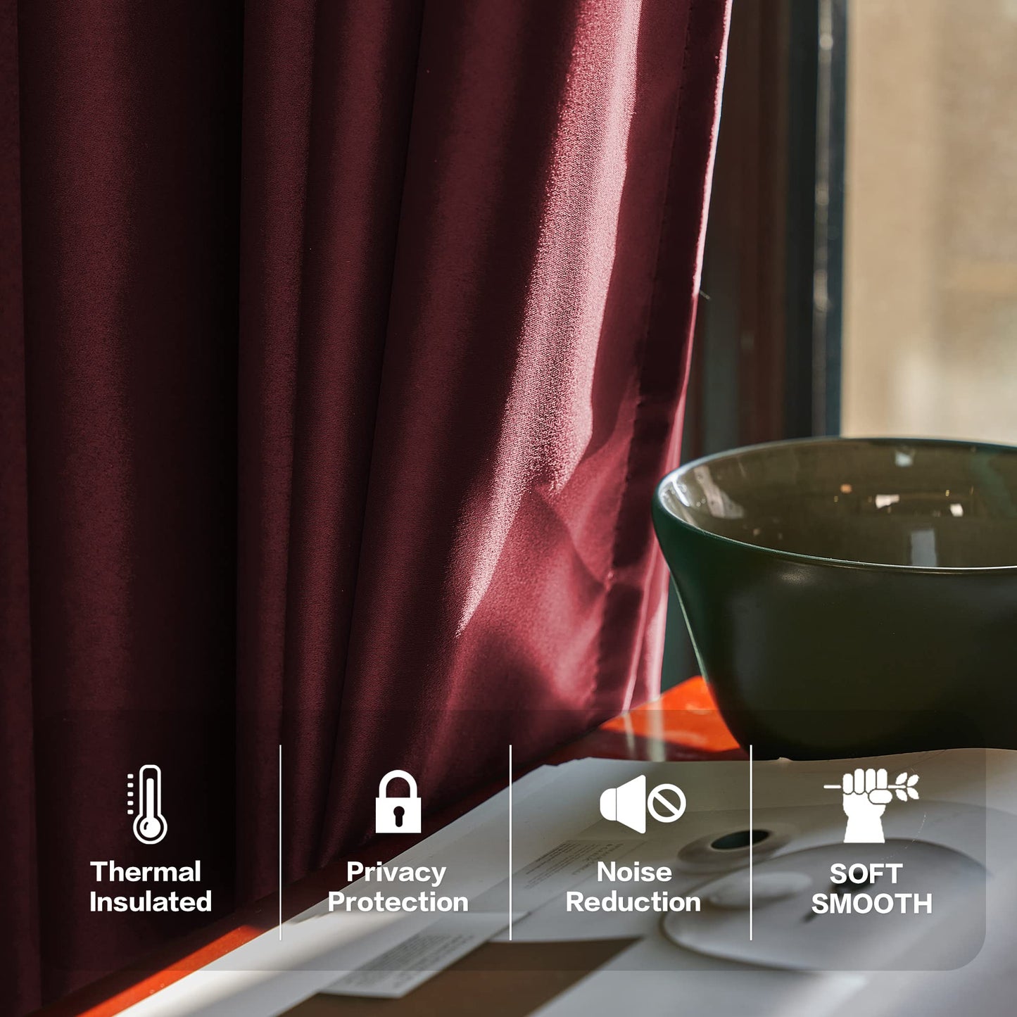 HUTO Burgundy Pinch Pleated Blackout Curtains Thermal Insulated Room Darkening Window Treatment Panel for Living Room, Bedroom, Kitchen, Small Window, 52 by 63 Inches Long, 1 Panel