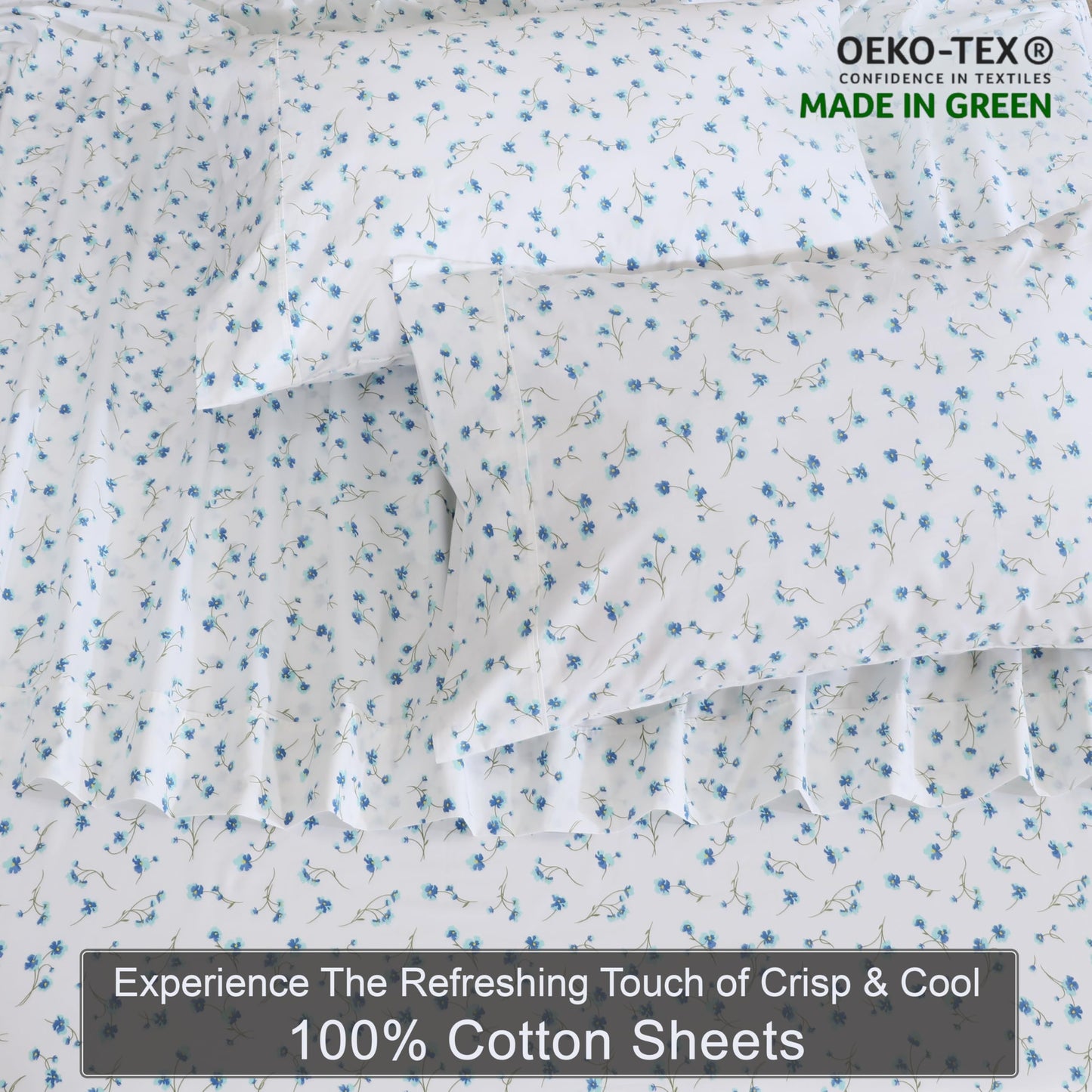 ZOYER 100% Cotton Percale Sheets Queen – Cooling Breathable Bed Sheets for Hot Sleepers, Crisp Hotel Style Bedding, Deep Pocket 16”, Lightweight Soft Durable 4 Pcs Sheet Set, La Laa Flower
