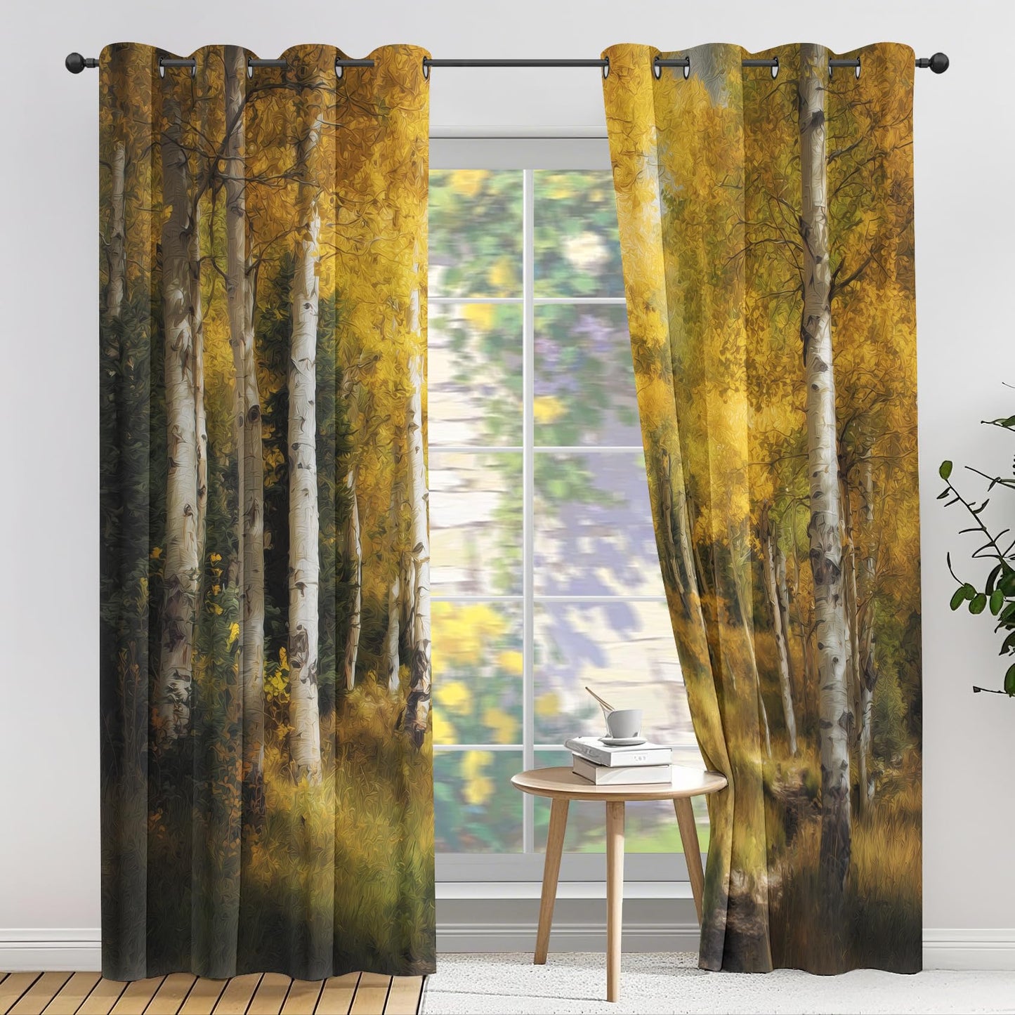 Fall Birch Tree Curtains for Bedroom Living Room, Birch Forest Blackout Curtains 63 Inches Long, Natural Landscape Drapes, Thermal Insulated Room Darkening Grommet Window Treatments 2 Panels