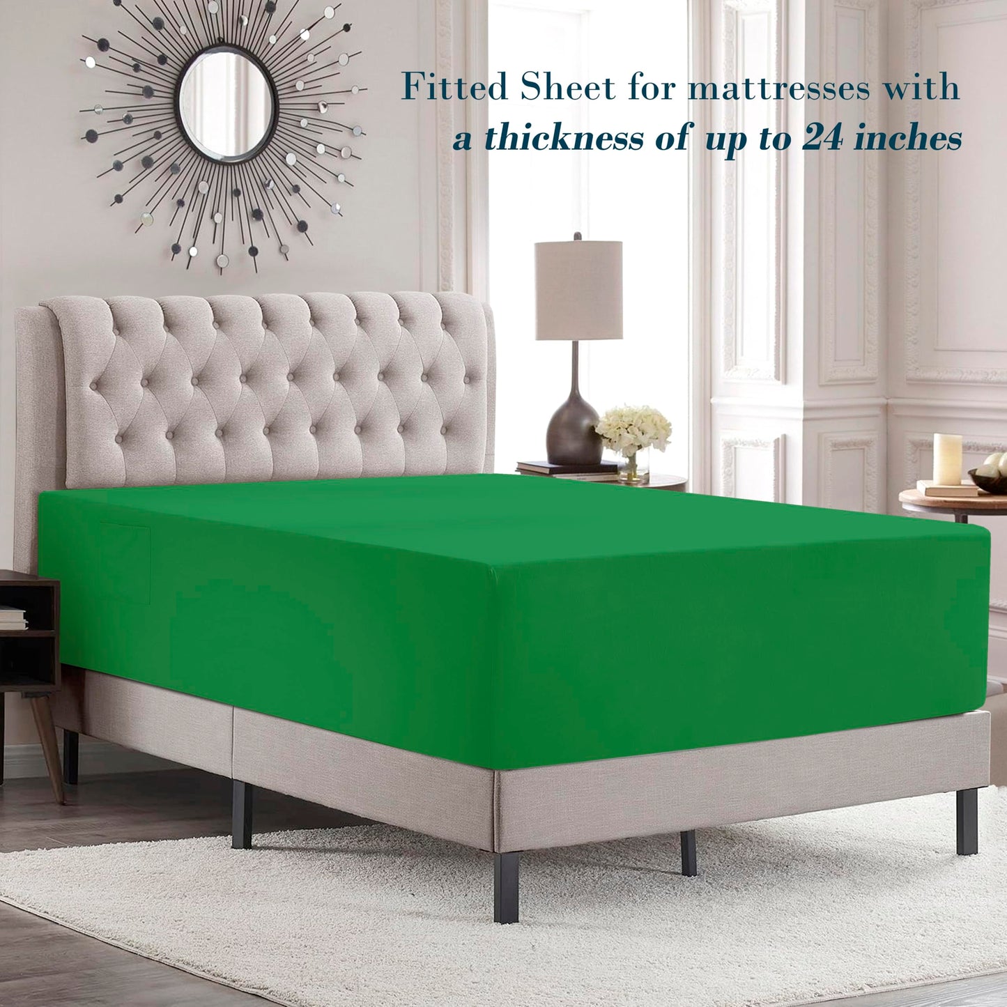 Mocassi Full Size 4-Piece Bed Sheet Set - 1800 Premium Hotel Quality Microfiber 18-24 Inches Extra Deep Pocket Fitted Sheet- Luxury Soft, Breathable, Wrinkle, and Fade Resistant, Emerald Green