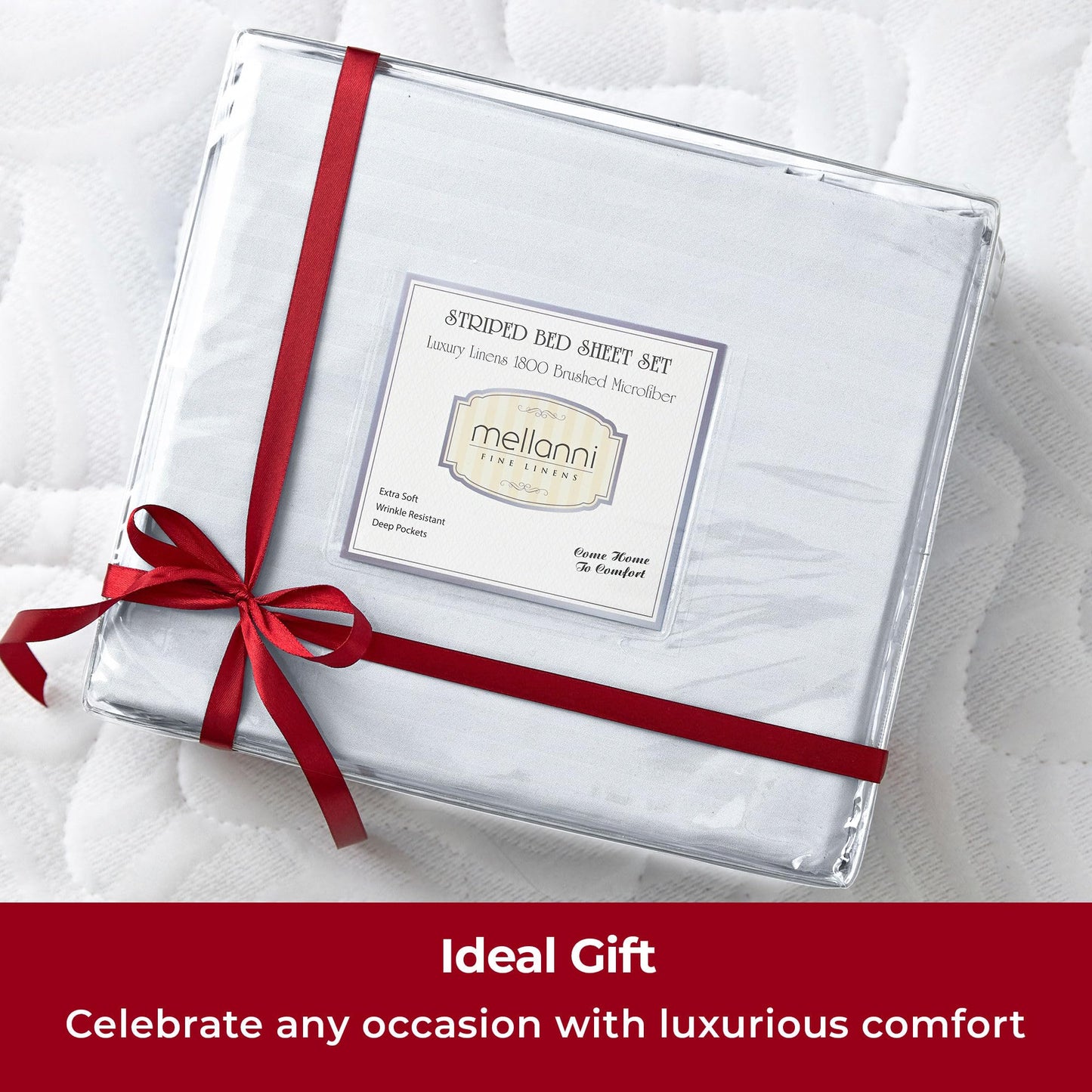 Mellanni Queen Sheets Set - 4 PC Iconic Collection Bedding - Hotel Luxury, Extra Soft, Cooling Bed Sheets - Wrinkle, Fade, Stain Resistant (Queen, Striped White)