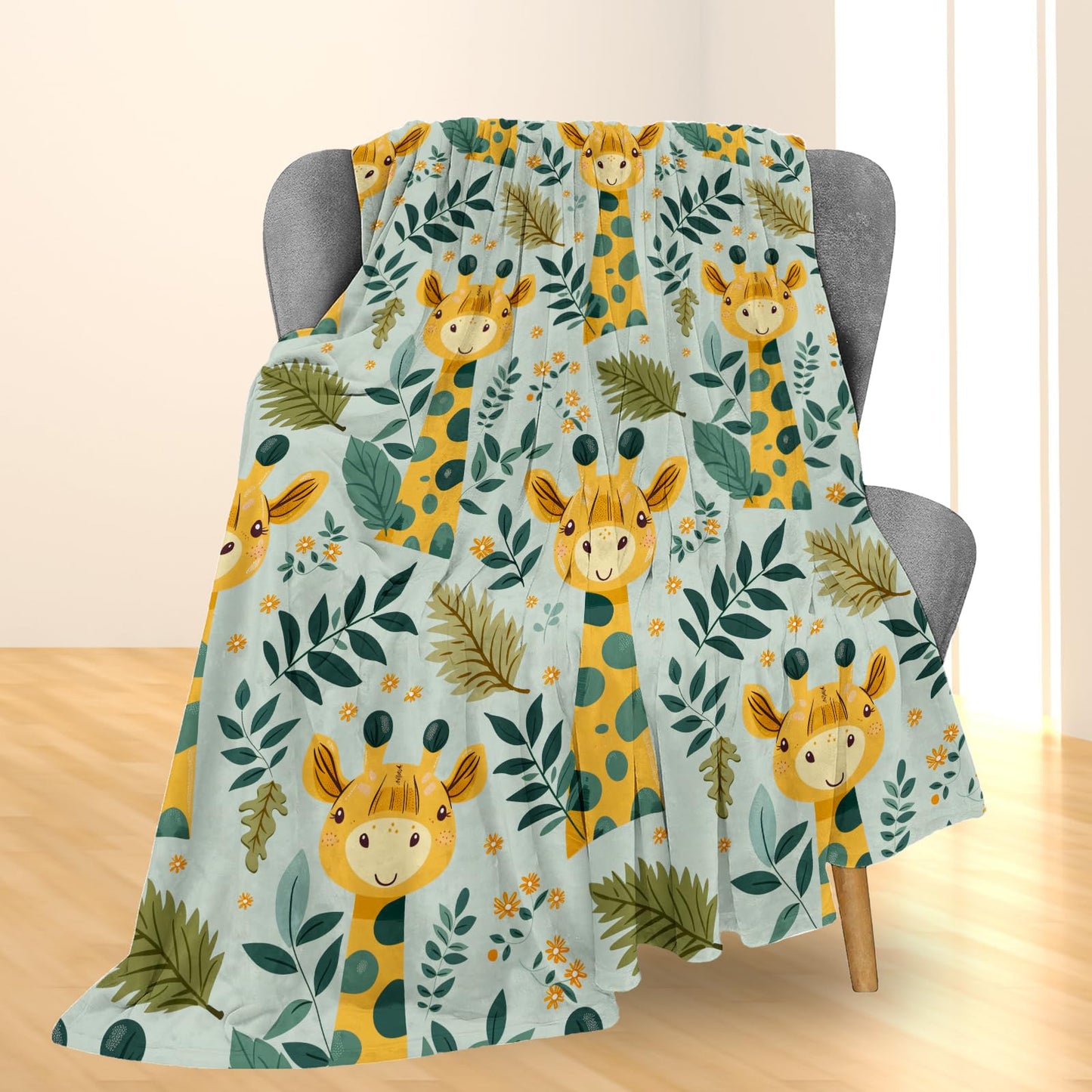 Ti Caldi Adorable Giraffe Blanket, Soft Flannel Throw Blanket for Couch, Bed, Travel, Living Room & Home Decor, Cozy Lightweight Warm Fluffy Fuzzy Blankets for Adults Kids Women Boys Girls 60×50 in