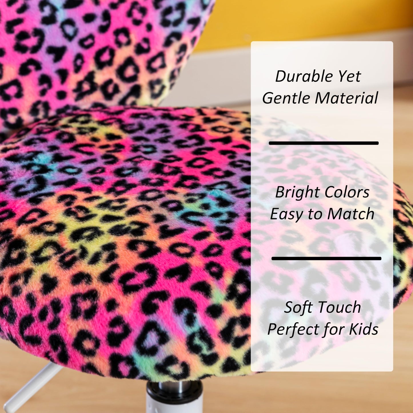 DM Furniture Cute Fuzzy Kids Chair Rolling Study Desk Chair Furry Studing Computer Task Chair Faux Fur Swivel Vanity Chair for Girls Boys Bedroom, Red Leopard
