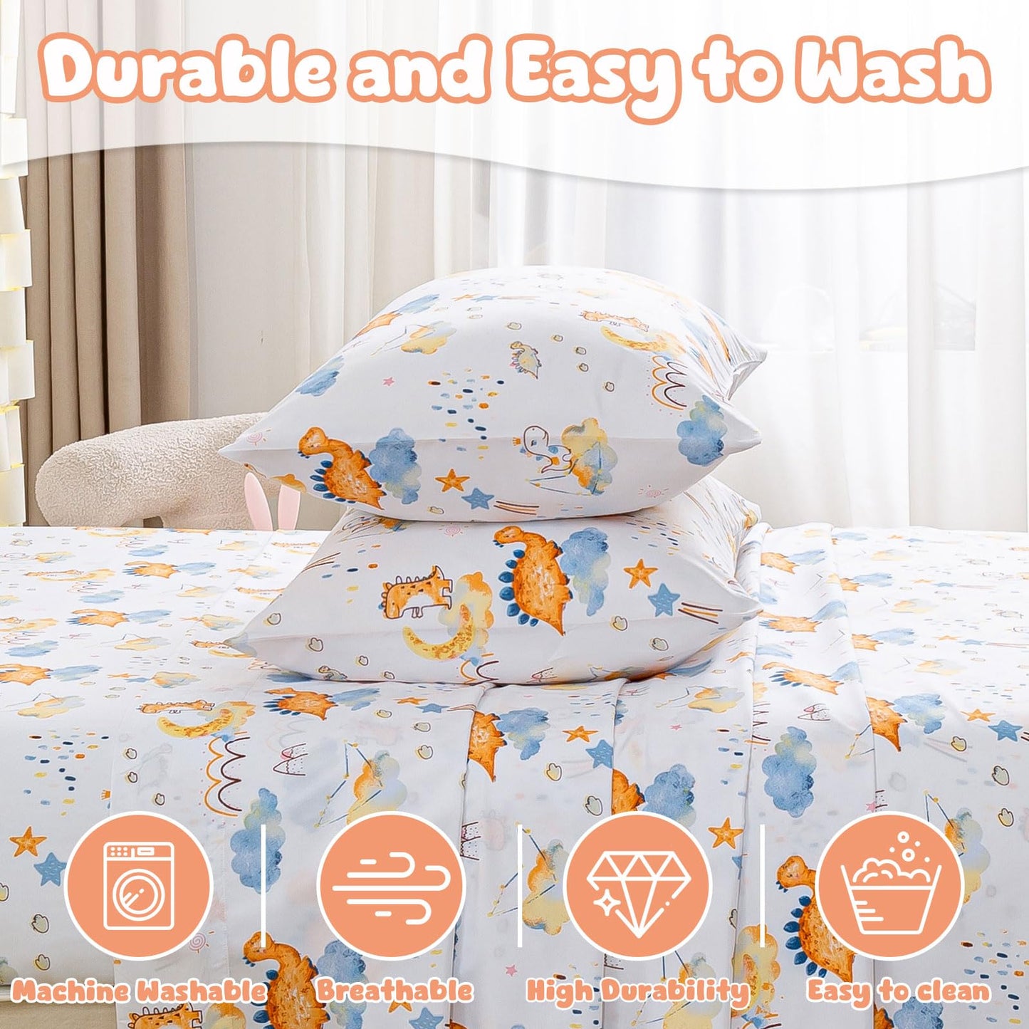 LONAVA Twin Sheet Set Kids - Dino Adventure 3 Pieces Soft Cute Microfiber Bed Sheet for Boy Girls Teens, Oeko Texted Breathable Cooling Fabric & Deep Pocket Full Elastic Sheets