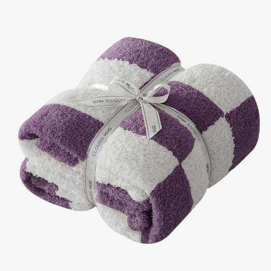 CLOUDS HUG Purple Checkered Throw Blanket for Couch - Super Soft Knit Bed Blanket for Mother，Fluffy Fuzzy Plush Lightweight Cozy Throws for Sofa ，50" x 60"