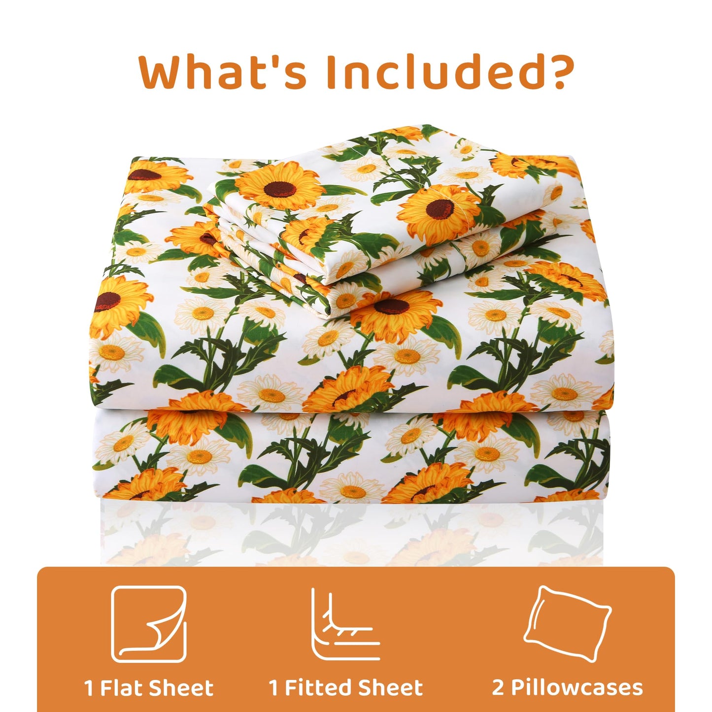 Mooreeke Cozy Vintage Microfiber Printed Floral Full Sheet Set - Soft & Breathable Yellow Sunflower Bed Sheets with Extra Deep Pocket - Non-Slip Fitted Design - Sunflower Pattern - Full
