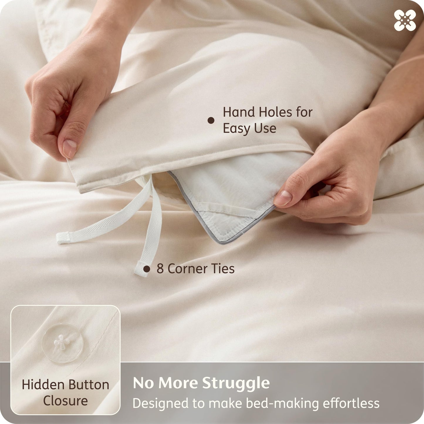 Bedsure 100% Organically Grown Bamboo Viscose Duvet Cover Set King Size | Cooling Bedding Set for Hot Sleepers | PureWoven Luxury Silky Soft | No Insert | 2 Pillow Shams (Beige, 104"x90")