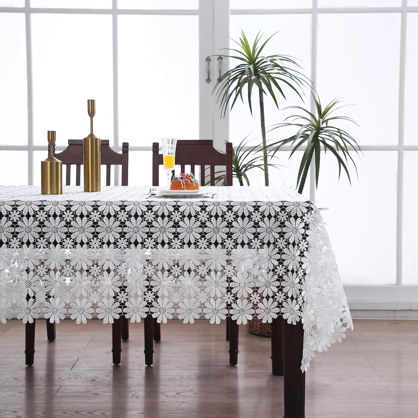 Lace Table Cloth Farmhouse Crochet Rustic 60x120 Tablecloth Rectangle White Fabric Sheet Picnic Table Cover For Dining Kitchen/Restaurant/Outdoor /Holiday/Wedding/Birthday/Party/Spring/Fall/Christmas