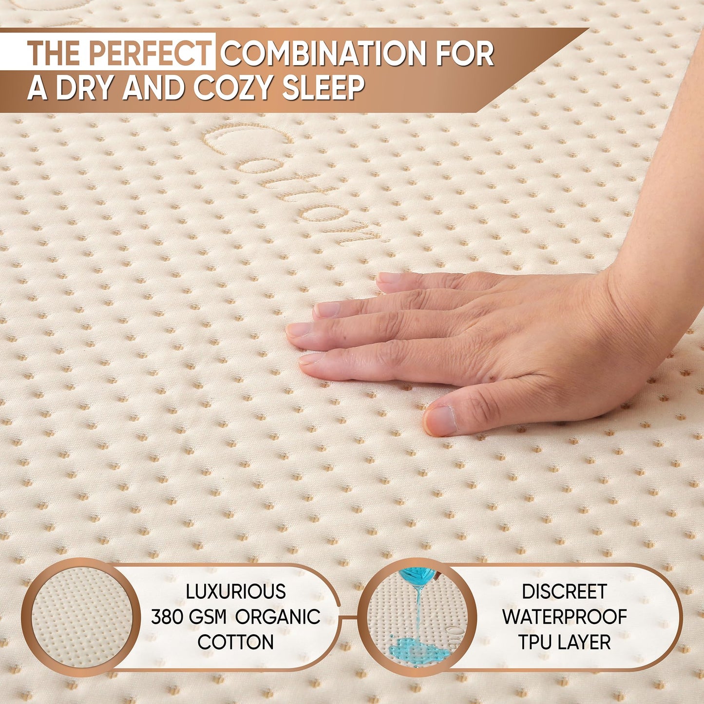 Luxury Waterproof Organic Mattress Protector Queen Size - Organic Cotton Breathable Mattress Pad Cover - Premium 380 GSM 3D Air Fabric - Deep Pocket - Jersey Cotton Skirt - Fitted Design