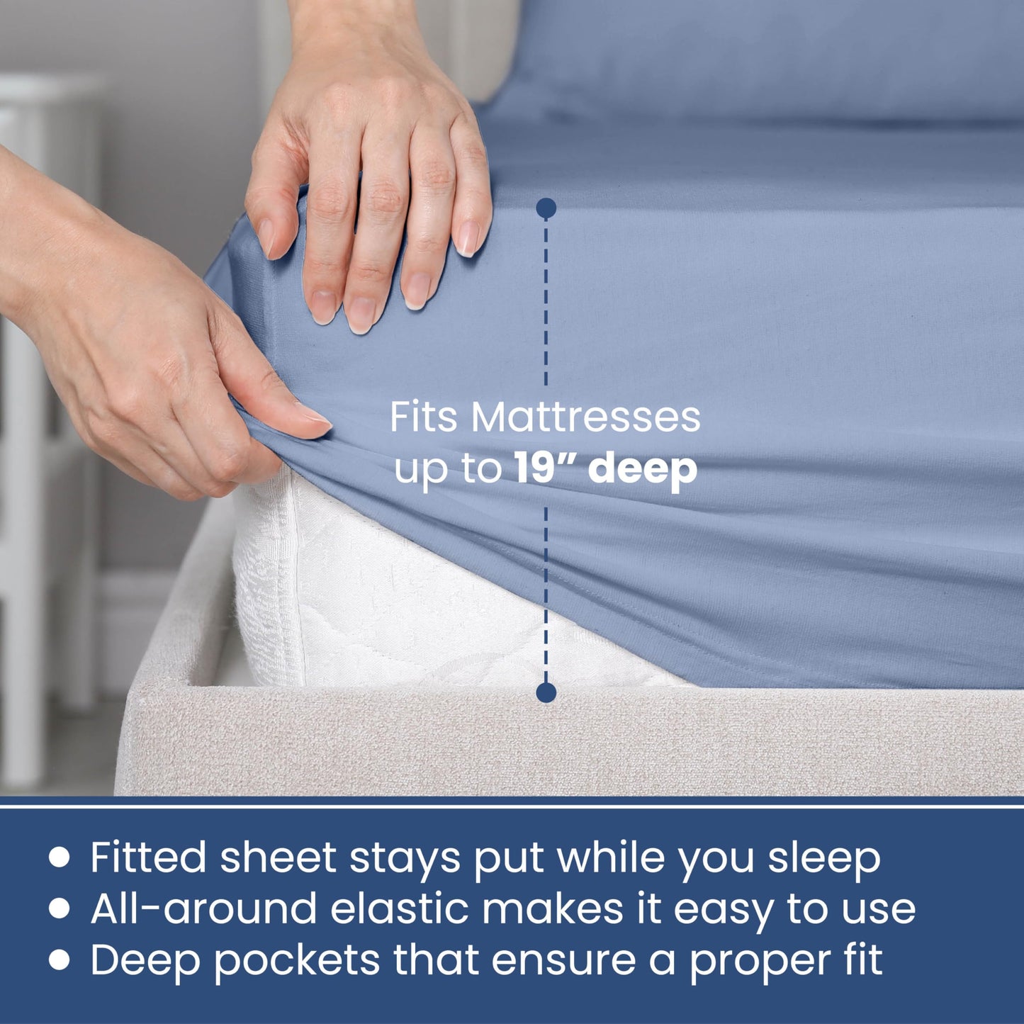 4 Piece Queen Sheet Set | 400 Thread Count | Queen Size Bed Sheets Set | Lightweight Breathable 100% Cotton Sheets | Wrinkle Resistant & Fade Resistant Sateen Sheets | Silky Soft & Durable | Blue