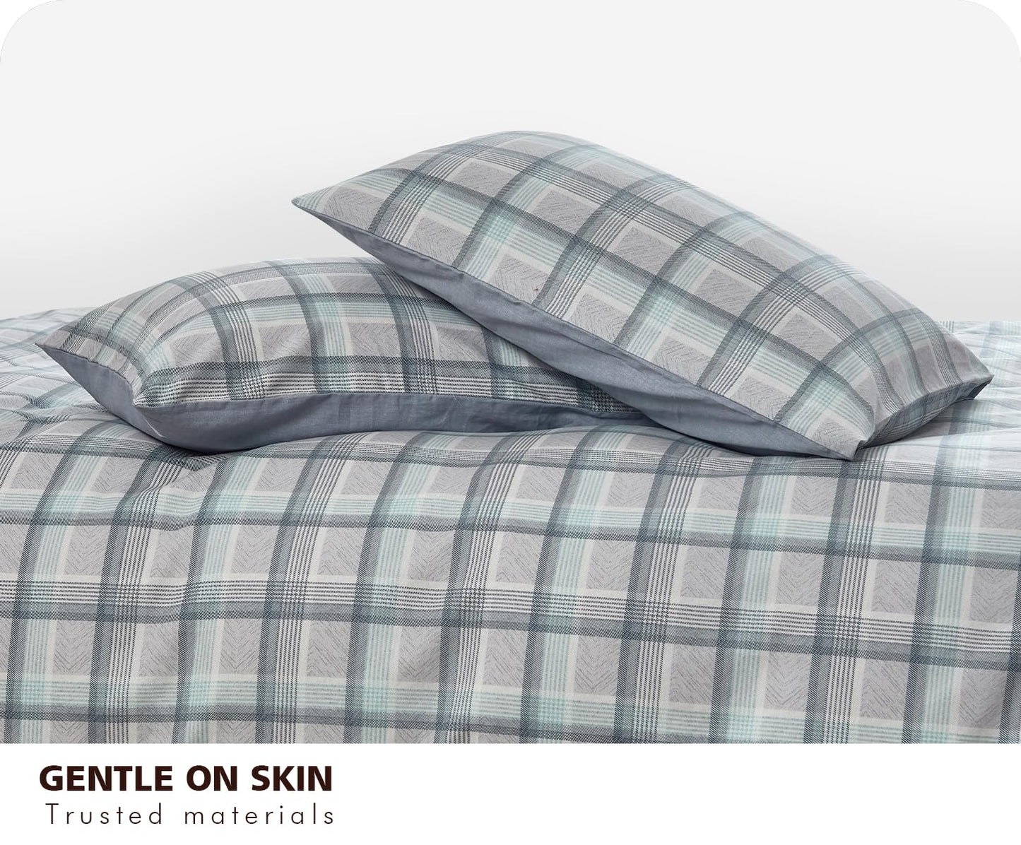 SLEEPBELLA Comforter King Size, 600 Thread Count Cotton Reversible Grey Buffalo Pattern Grey Plaid Comforter Sets,Down Alternative Bedding Set 3Pcs (King, Grey Plaid)