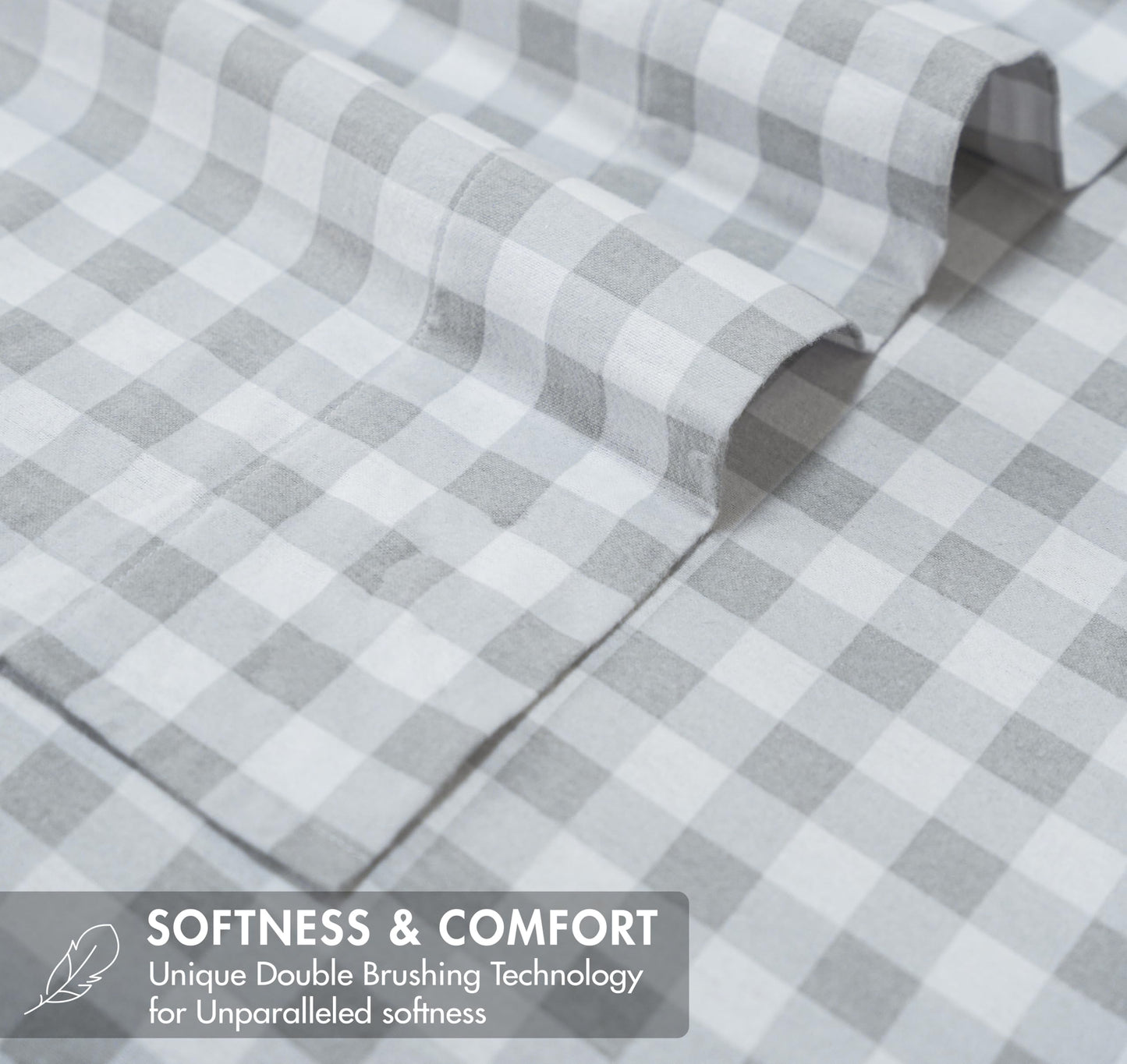 RUVANTI Flannel Sheets Queen Size - GOTS Certified 100% Organic Cotton, 4 Piece Warm, Soft & Breathable Set, Deep Pocket Snug Fit, Double Brushed Cozy All Season Bedding, Open Gingham