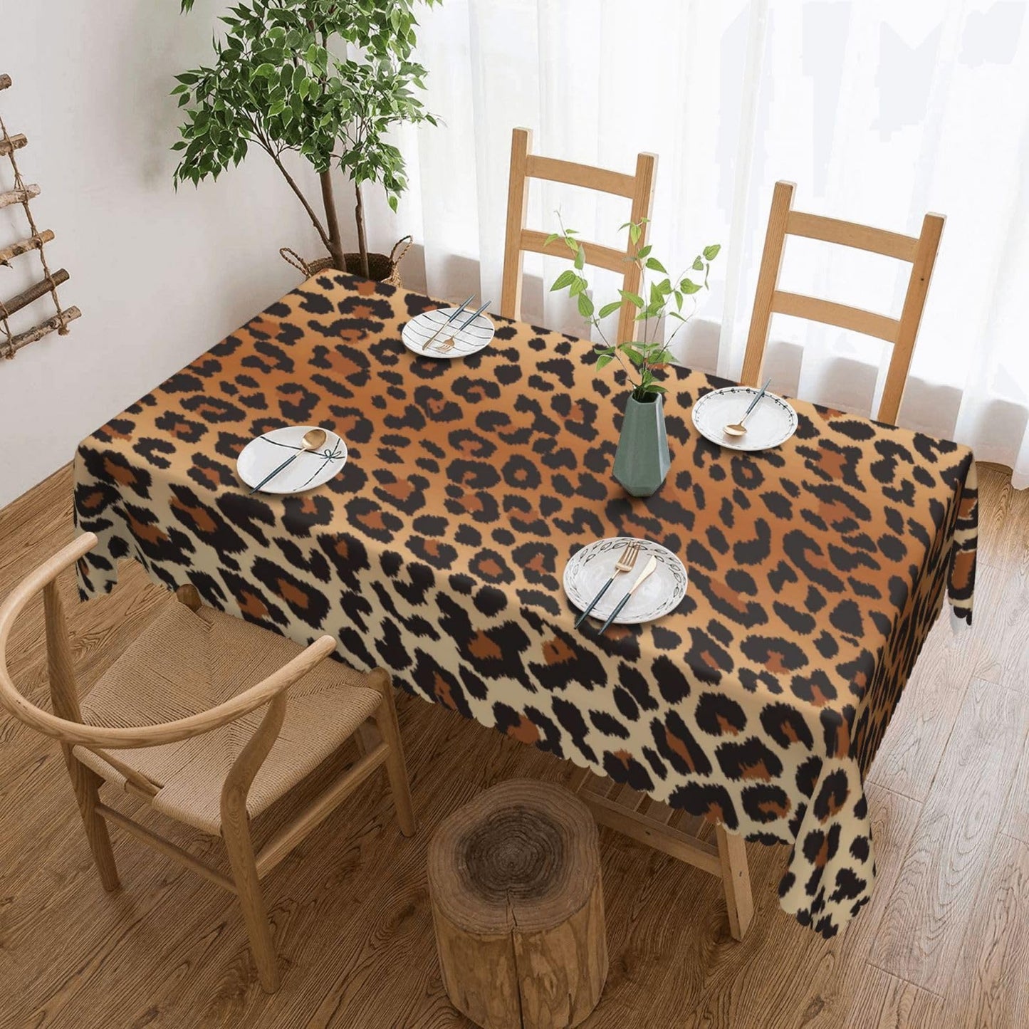 DRAVVIX Leopard Pattern Rectangular Tablecloth, Brown Leopard Table Cloth Washable Tablecloths Decorative Table Cover for Kitchen, Dining, or Parties 54x72 Inches