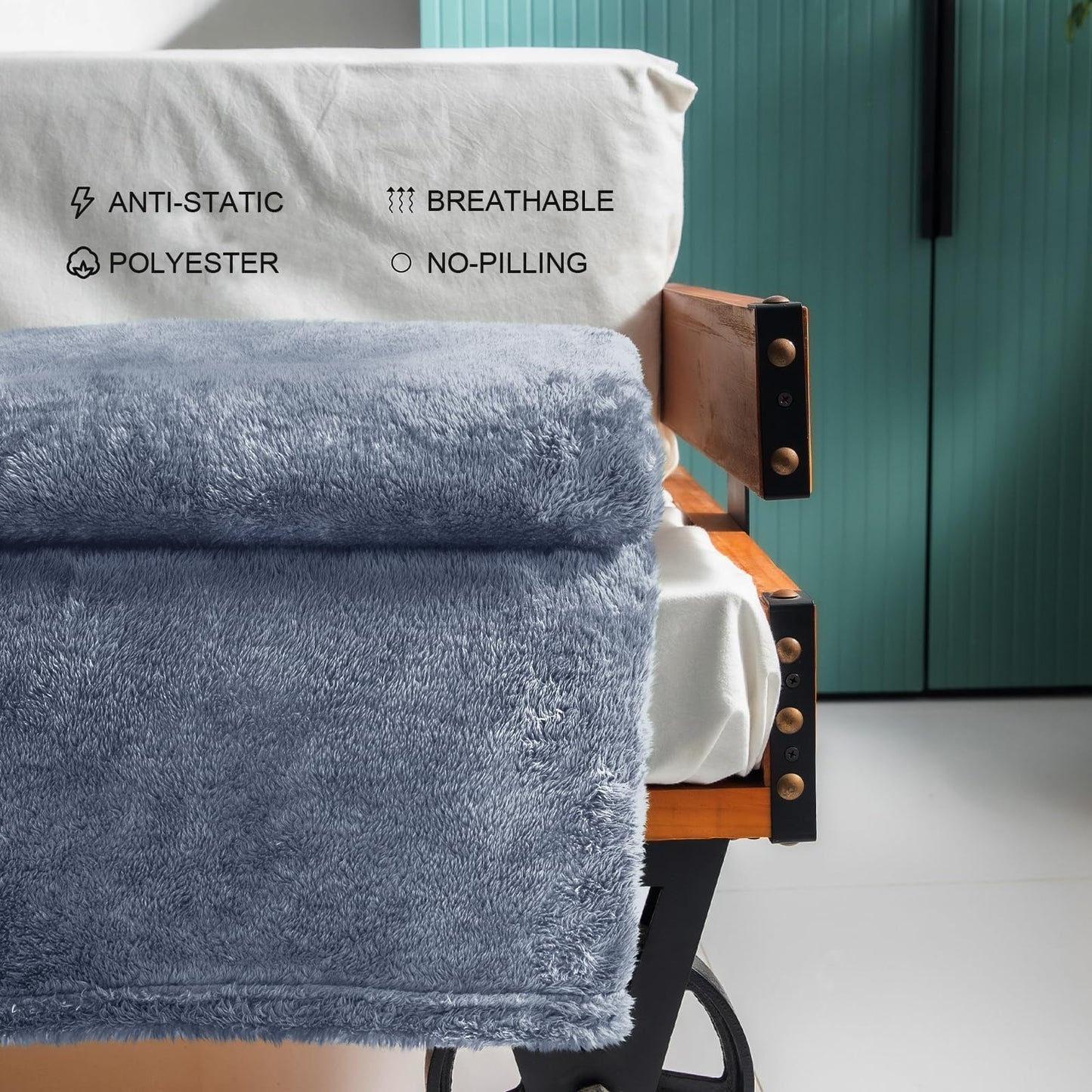 Exclusivo Mezcla Plush Fuzzy Fleece Throw Blanket Extra Large, Super Soft, Fluffy and Warm Blankets for Couch, Bed, All Season (Stone Blue, 50x70 inches)