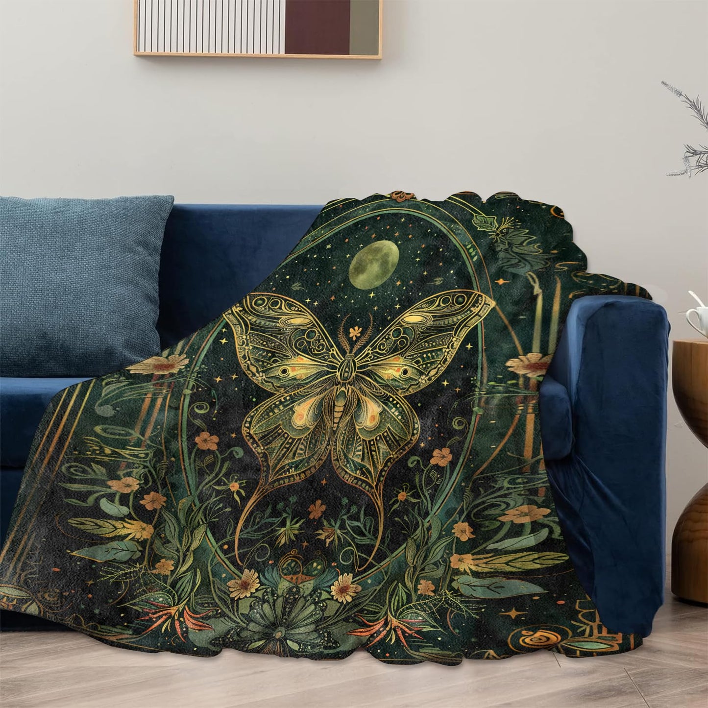 Celestial Moon and Butterfly Theme Blanket Gifts for Women Girls, Soft Warm Lightweight Flannel Throw Blankets for Living Room Home Sofa Travel Decor 40" x 50"
