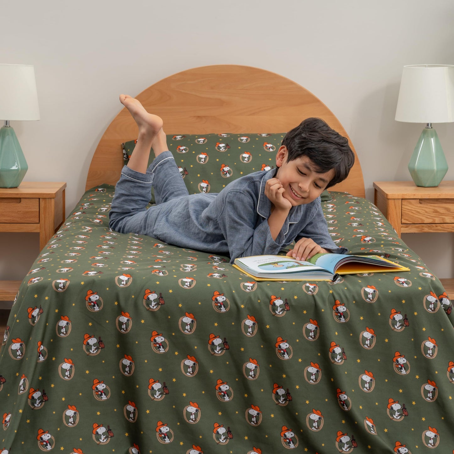 Berkshire Blanket Peanuts® Kids Sheet Set Full Size - 4 Pieces,Cute Character Snoopy Printed Soft Microfiber Bed Sheets,Snoopy Giddy Up Cowboy Sheets Moss