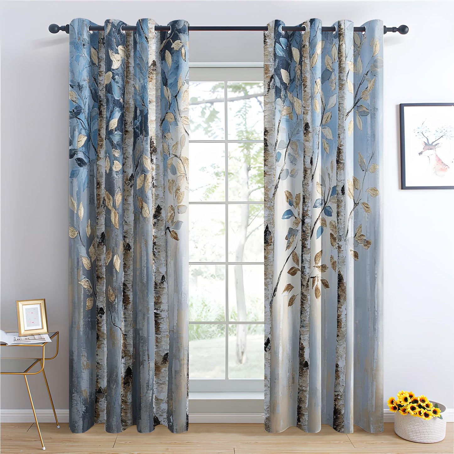 Efvrysm Birch Tree Curtains for Bedroom, Forest Branch Blackout Curtains 63 Inch Length 2 Panels Set, Scenery Window Curtains for Living Room Home Decor, Patterned Grommet Drapes