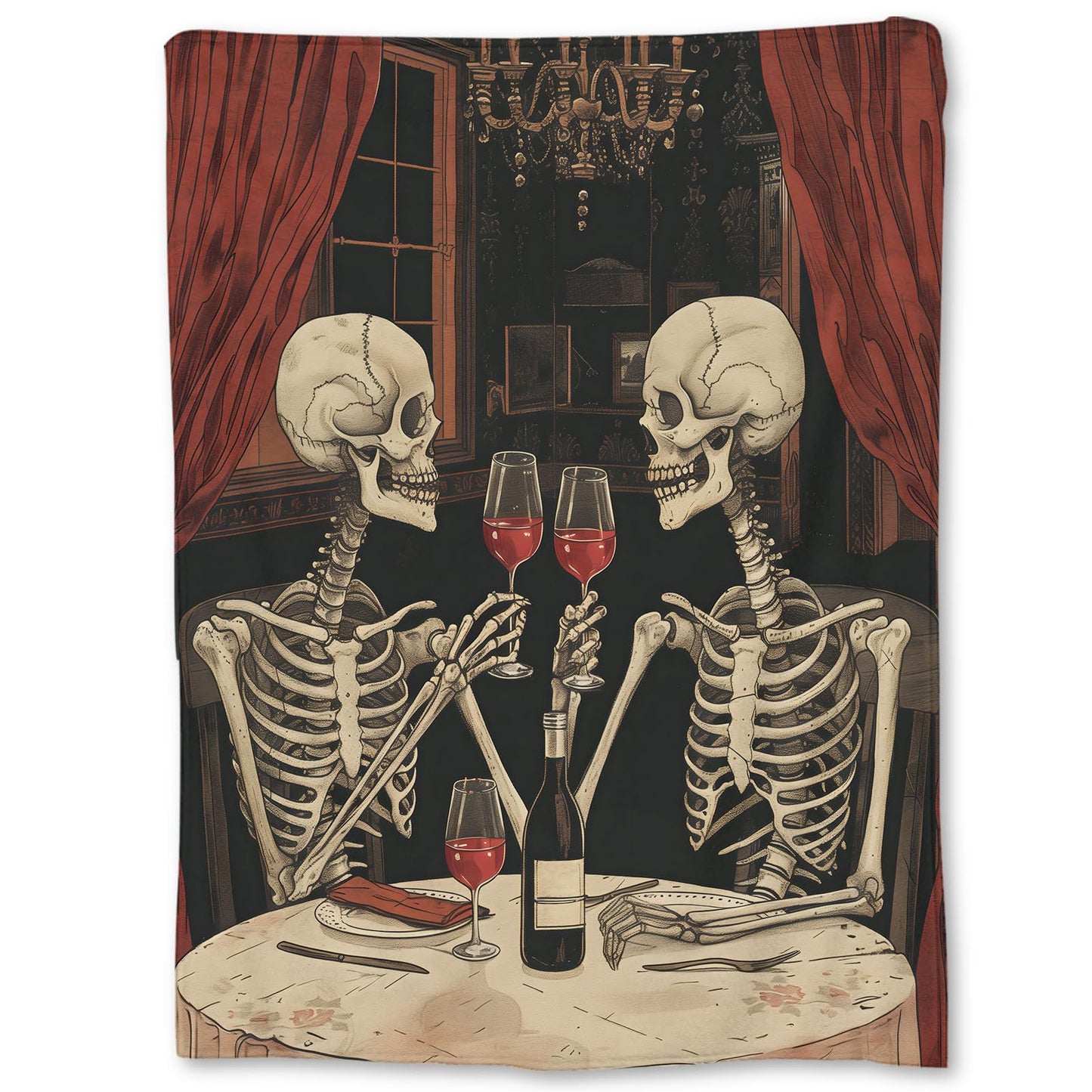 Ti Caldi Romantic Skeleton Dinner Blanket | Soft Warm Fuzzy Lightweight Flannel Throw Blanket for Couch, Bed, Halloween Decor, Travel & Outdoor Use, Cozy Blankets for Adults Women Men 60×50 in