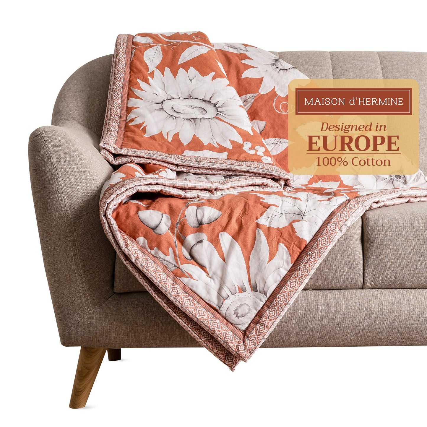Maison d' Hermine Throw Blanket for Couch Lightweight Soft Warm Breathable Cotton Throw Blankets for Bed Girls Boys Women Men Gifts Room Spring Summer (Pretty Autumn - Langoustino, 60" X 80")