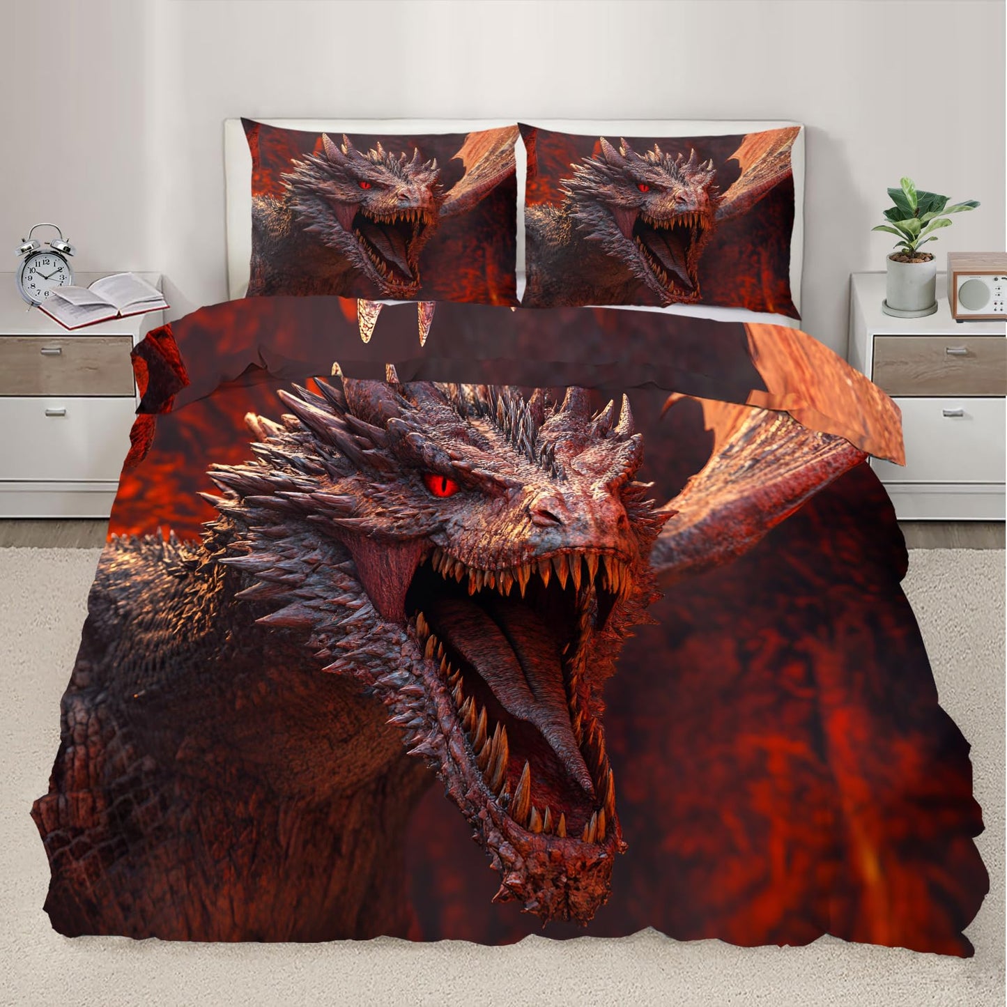 PAISUOQ Western Dragon Duvet Cover King, Mystical Dragon Comforter Cover with Zipper Ties, Fantasy Animals Bedding Set, 3 Pieces with 2 Pillow Cases, Home Decor & Gifts