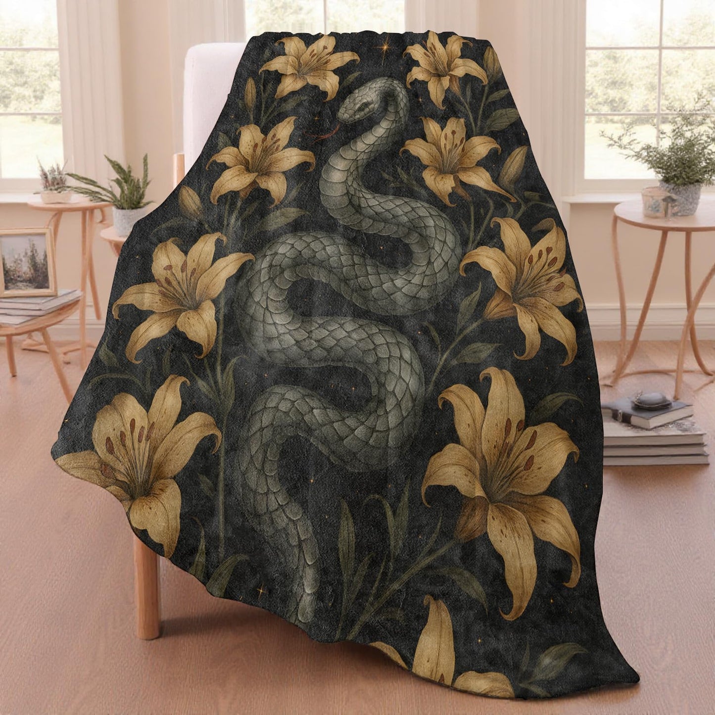 Snake Floral Throw Blanket for Adutls Kids, 50x60 in, Cozy Soft Warm Fleece Blankets Gifts for Couch, Camping, Hiking Decor