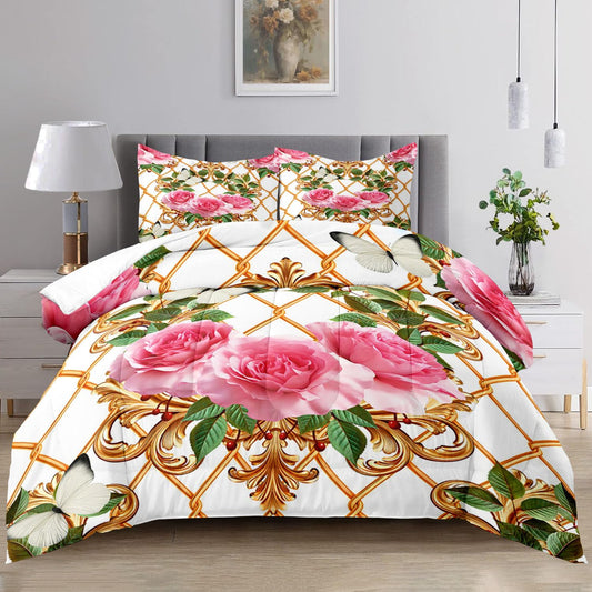 Raphus cucullatus Floral Comforter Set Twin Size,Pink Flower Bedding Set,Flower Quilt Twin Size,Botanical Rose Bedding Pretty Floral Comforter Set
