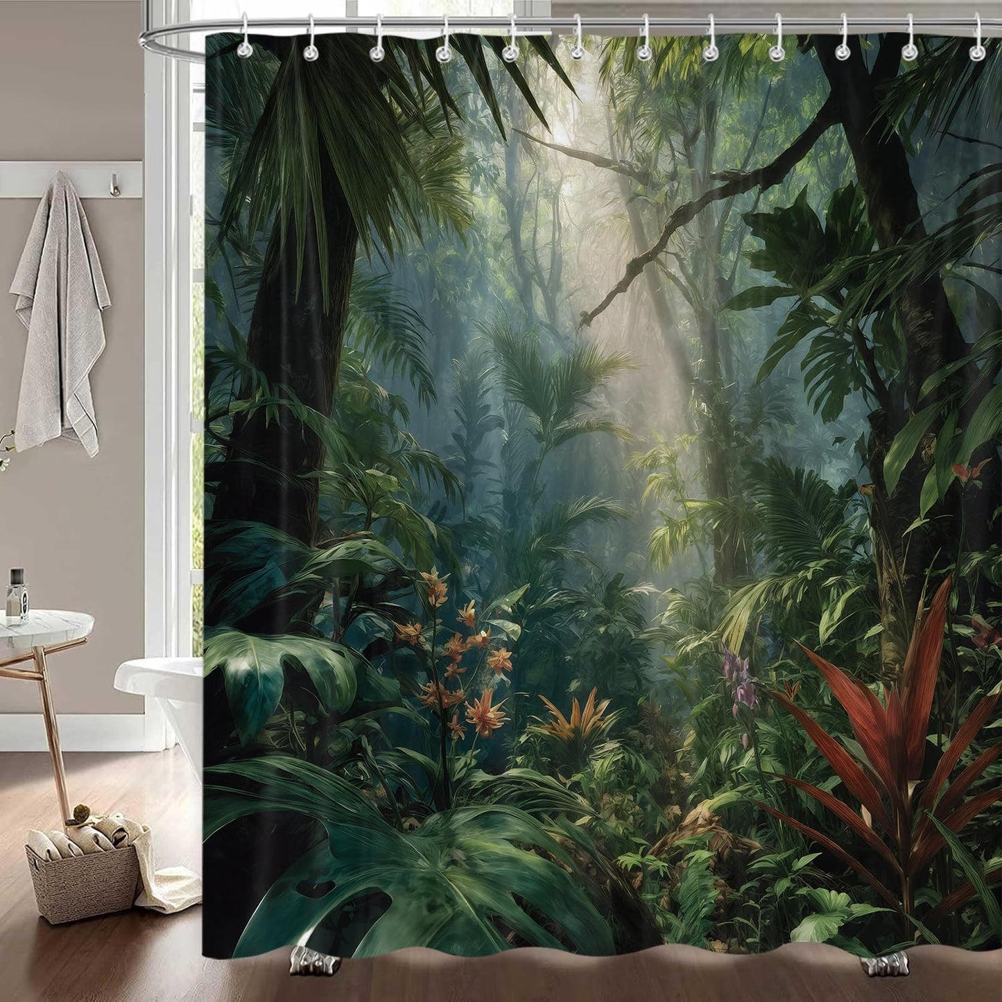 iTapnoom Jungle Shower Curtain Rainforest Green Bathroom Decor 72 x 72