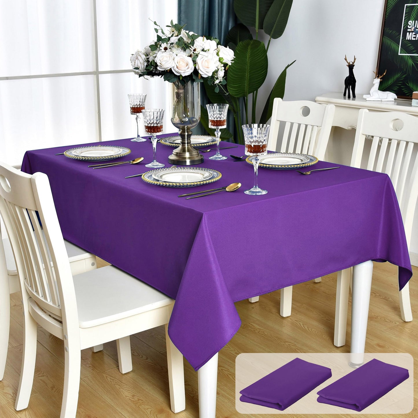 KAIPHO 2 Pack Purple Rectangle Tablecloth Waterproof Stain Resistant Wrinkle Free Table Cloth 210GSM Polyester Wipeable Table Cover for Party, Banquet - Rectangular/Oblong, 60 x 102 inch (2 Pcs)
