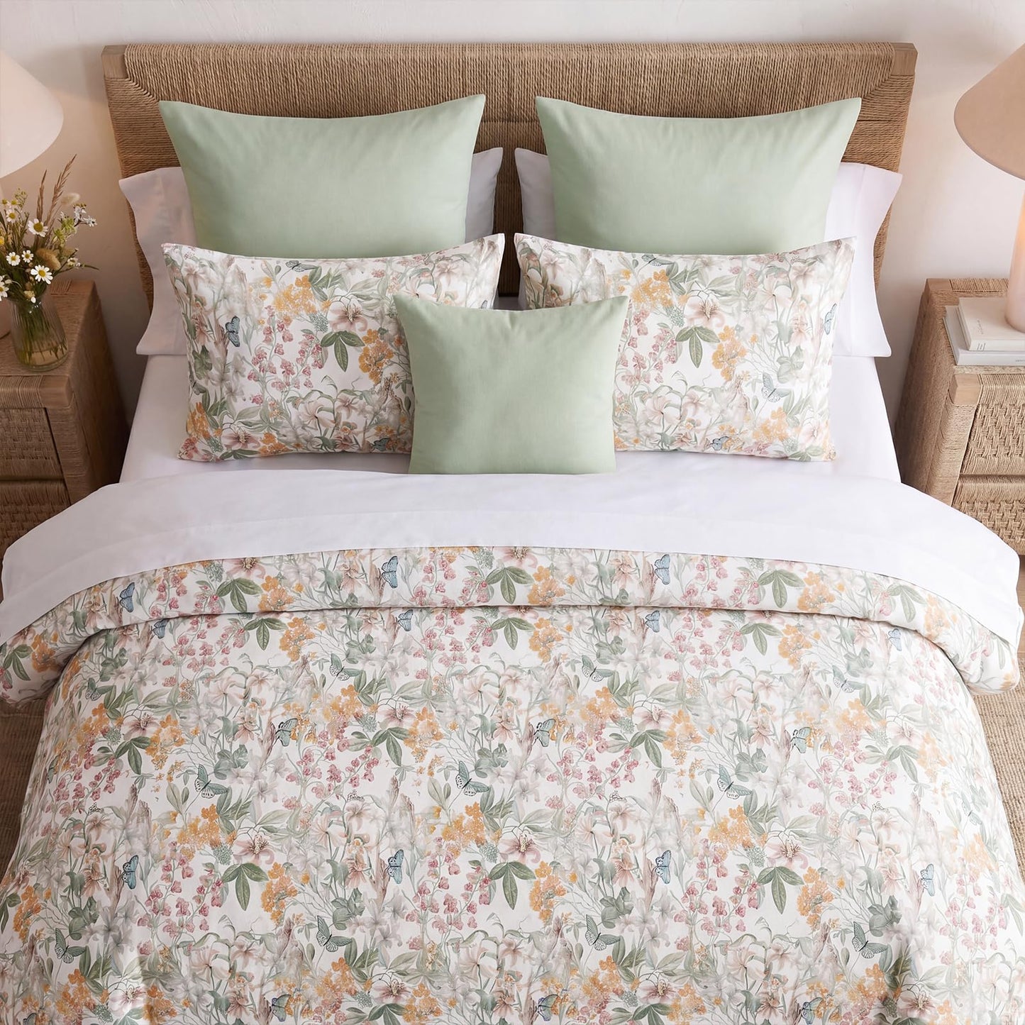 Bedorm Queen Duvet Cover 100% Cotton Floral Bedding Set with Zipper Closure Vintage Flower Leaf Botanical Bedding Soft & Durable French Country Duvet Cover Set