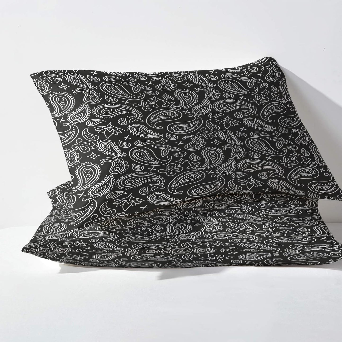 NOGAWA Black Paisley Sheets Full, Boho Bohemian Bed Sheets, Bandana Bedding Sheets, Soft Microfiber Deep Pocket Fitted Sheet & Flat Sheet & 2 Pillowcases