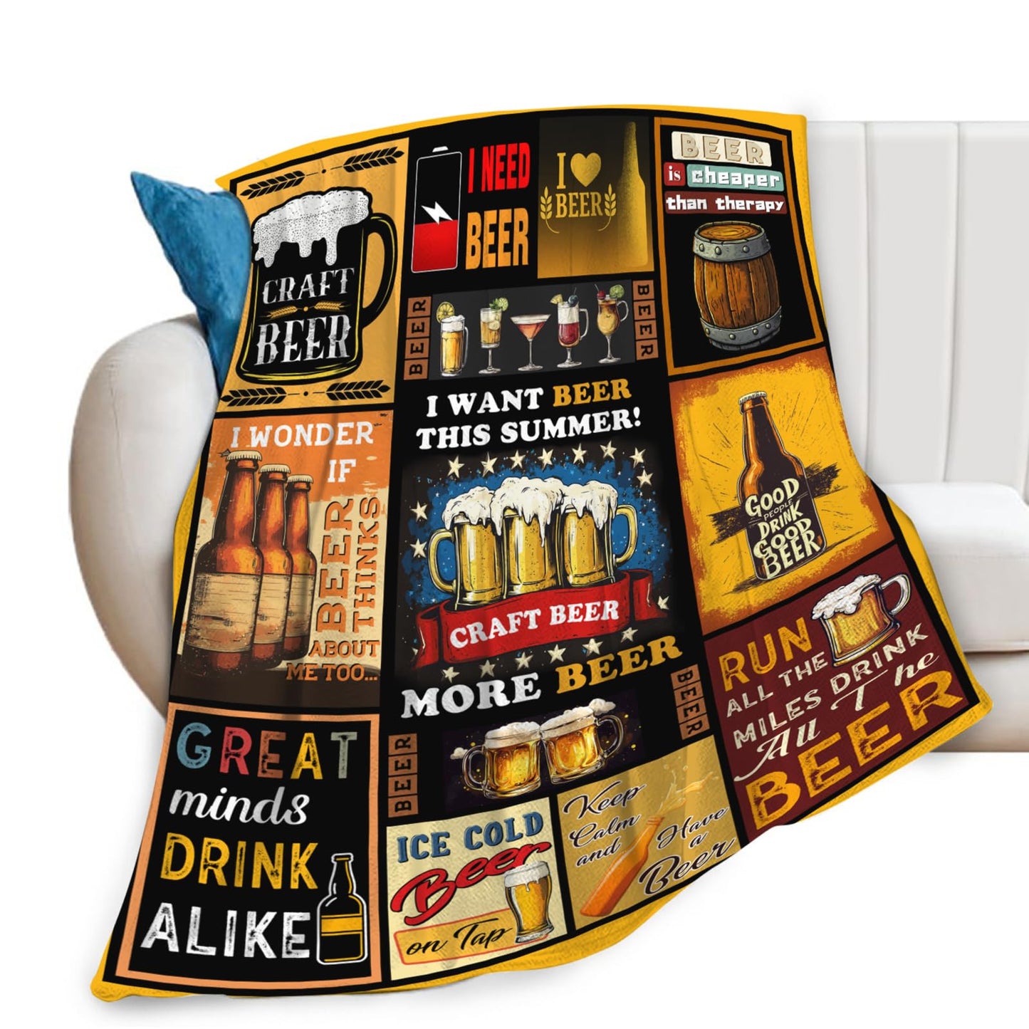Beer Blanket for Mens, Wheat Cheer Beer Flannel Throw Blanket, Cozy Fleece Soft Stuff Blankets Gift for Women Men Couch Sofa Bed 50" x 40"